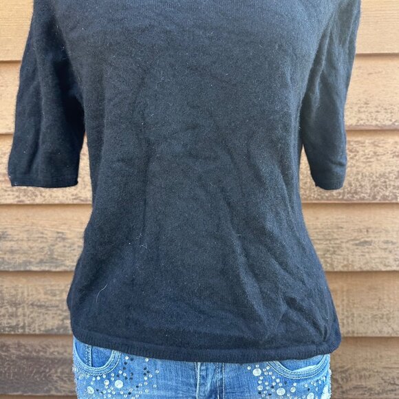 Talora Womens Black 100% Cashmere Turtleneck Sweater 3/4 Sleeves Medium Made In - Picture 7 of 9